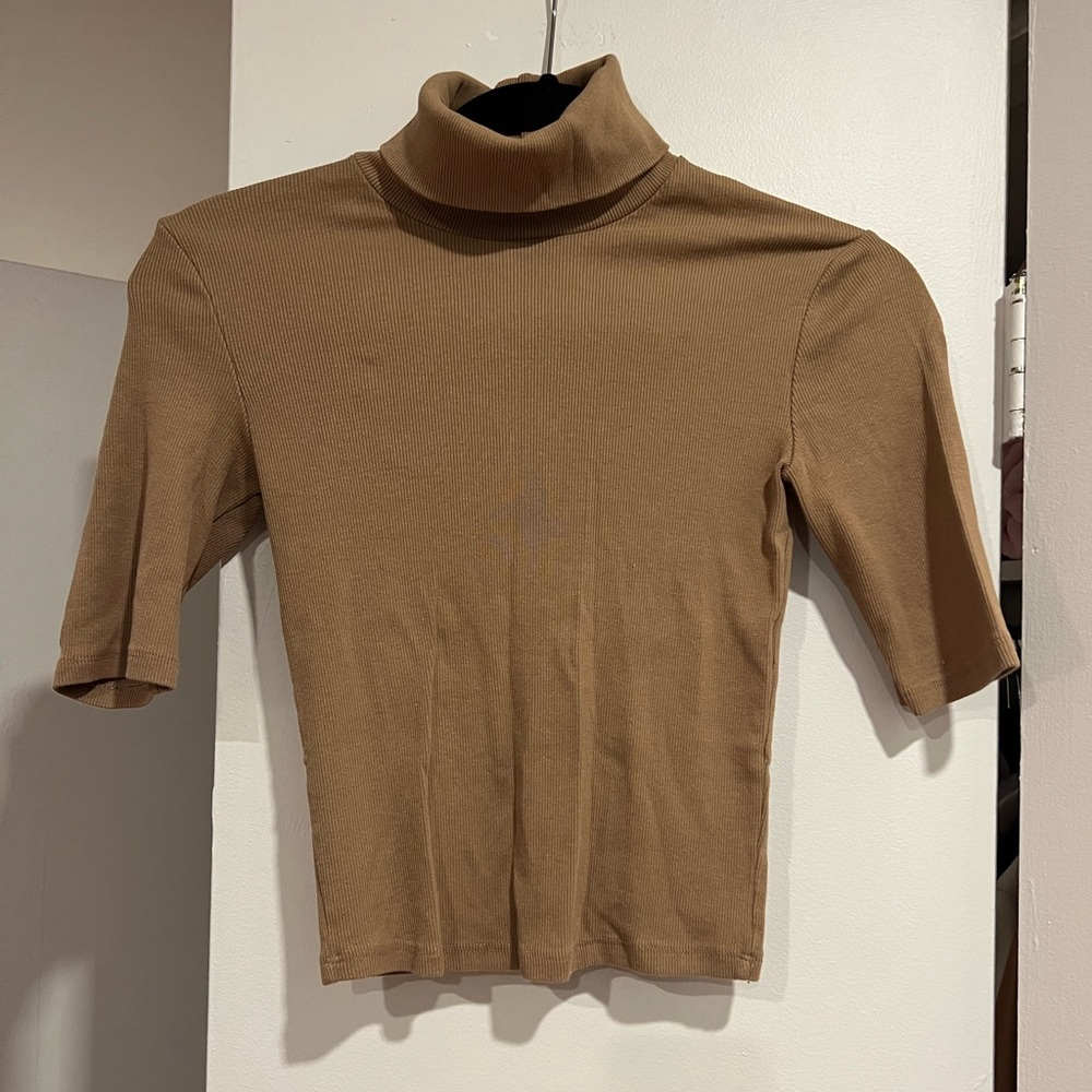 Zara Cropped Short Sleeve Turtleneck Tan